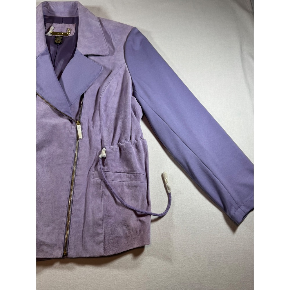 Iman Global Chic Purple Genuine Leather Suede Moto Jacket Drawstring Waist 1X - Picture 4 of 10